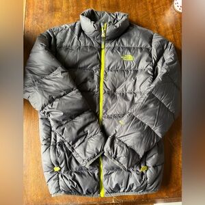 The North Face Kids 550 Charcoal Puffer Jacket with Lime Accents